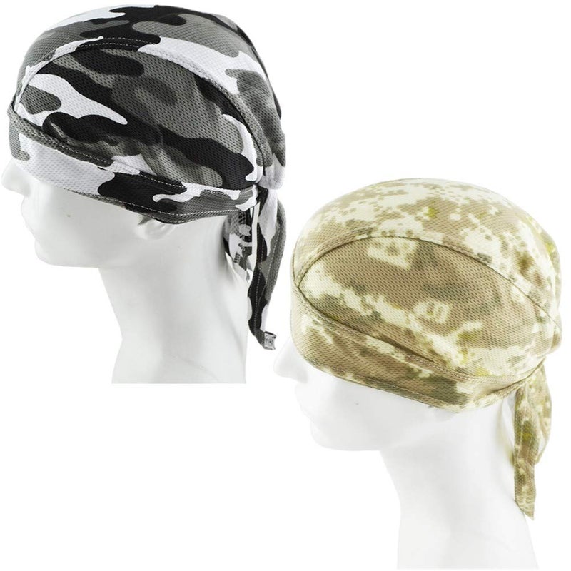 GUIFIER 4 Pack Do Rag/Dew Rag Doo Rags Sweat Wicking Skull Cap Beanie Priate Hat Motorcycle Cycling Caps Head Wrap Durags for Men Women - Camo - Image 2